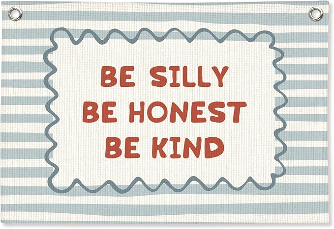 Inspirational Wall Art Banner for Toddler Room Decor, Be Silly Honest Kind, Boy Nursery Decor Boho Retro Wall Hanging Canvas Banner, Classroom Decor for Kids Nursery Toddler Room Bedroom Playroom, 30x20 Inch