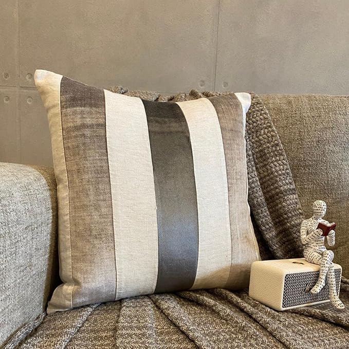 The HomeCentric Decorative Pillow Cover, Grey Pack of 2, 18"x18" (45x45 cm) Throw Pillows, Velvet Patchwork Throw Pillows for Couch, Striped Modern Style Easter - Velvet Band Grey