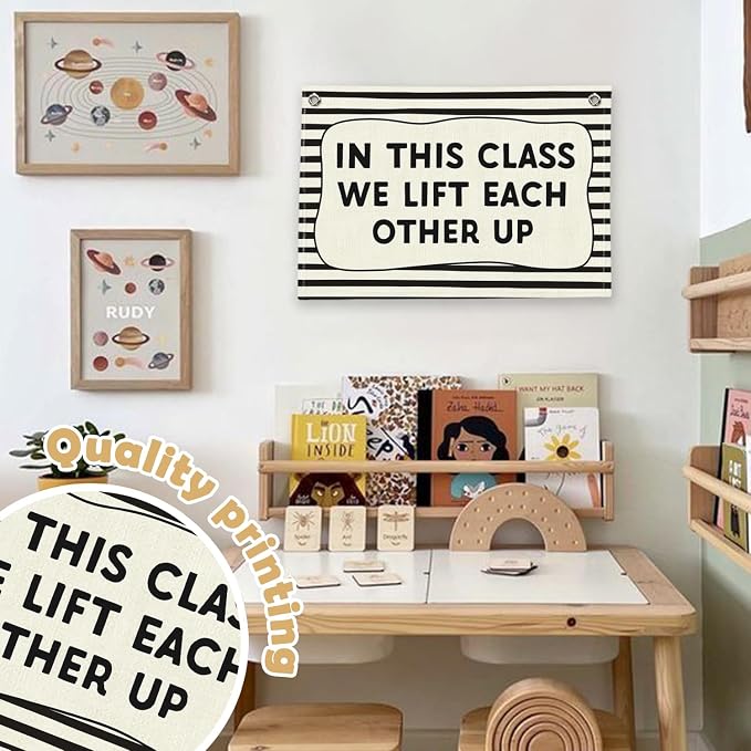 RTXLEZM Classroom Decor, in This Class We Lift Each Other up Canvas Banner Wall Hanging, Inspirational Wall Art Prints for Middle High School Classroom Decor, 20x30 Inch