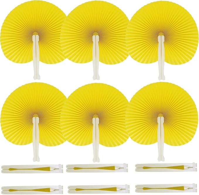 20 Pieces Yellow Round Paper Fans | Foldable Handheld Fans for Women,Folding Hand Fans for Wedding,Bridal Guest,Church,Party Favors,Dancing,Birthday,DIY