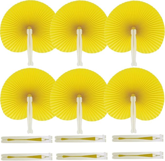 20 Pieces Yellow Round Paper Fans | Foldable Handheld Fans for Women,Folding Hand Fans for Wedding,Bridal Guest,Church,Party Favors,Dancing,Birthday,DIY