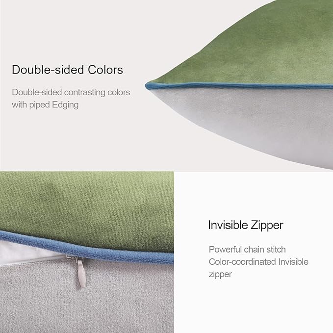 Btyrle Velvet Throw Pillow Covers 18x18 Inch Set of 4 Decorative Velour Pillowcases Double-Colored Cushion Covers for Sofa Couch,Cold-Edge