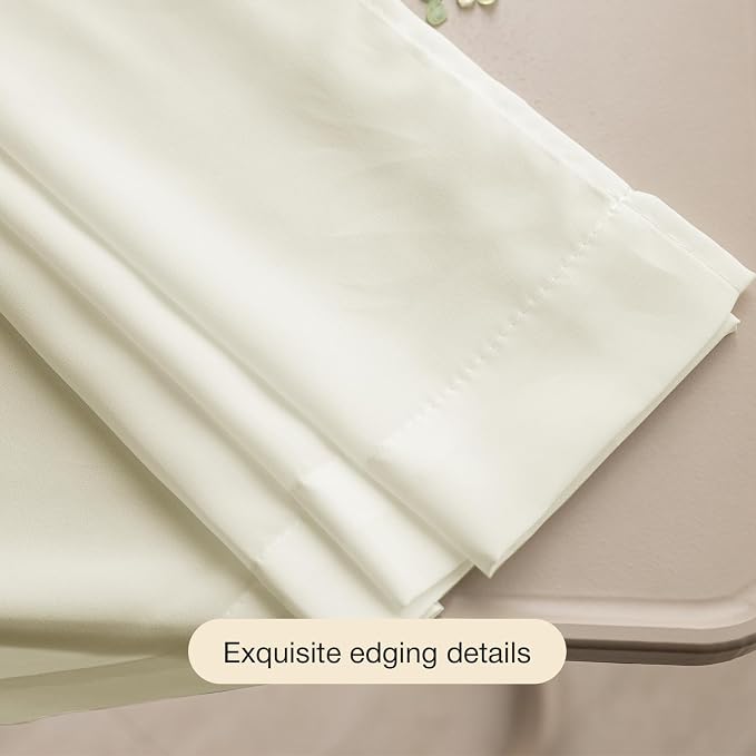 Anmao Non-See-Through Cream Privacy Semi Sheer Curtains for Living Room 45 Inch Length 2 Panels Set, Light Filtering That Let Light in Rod Pocket Window Drapes for Bedroom, 52W x 45L, Beige Yellow