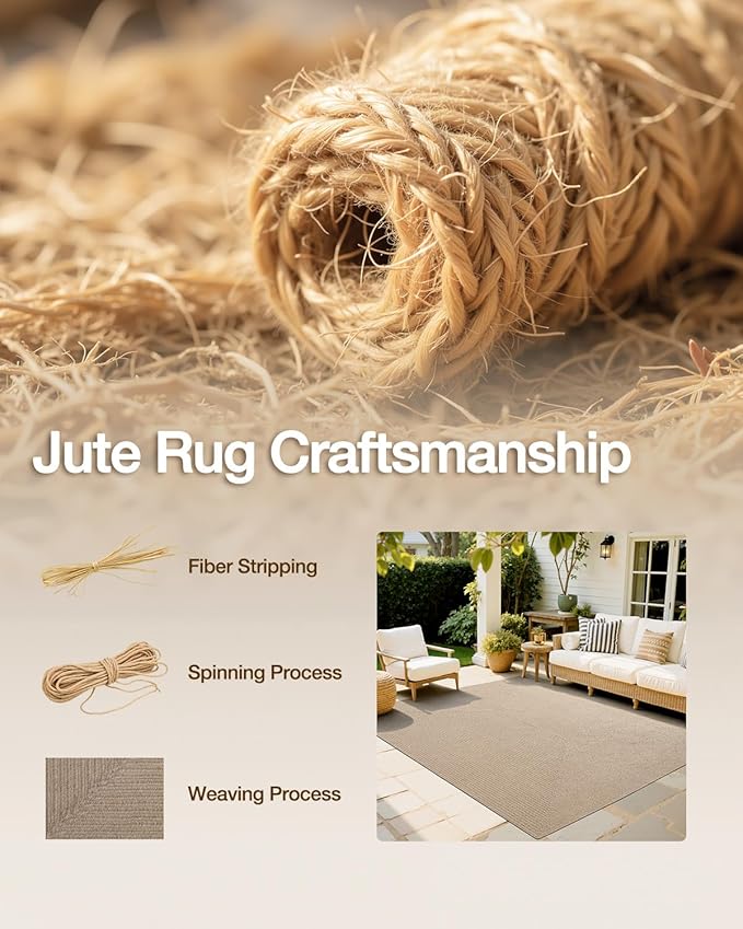 LUMI 5x8 Jute Area Rug for Living Room, Natural Handwoven Rugs Non Slip, Farmhouse Braided Carpets No Shedding for High Traffic, Dining Room, Indoor, Outdoor, Patio