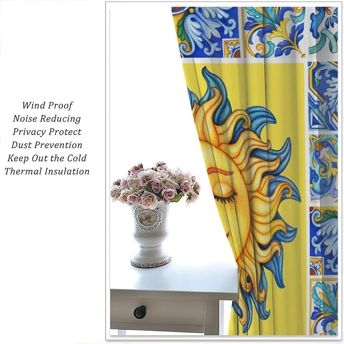 Mexico Blackout Curtains, Bohemian Sun Moon Abstract Modern Mid Century Window Drapes, for Bedroom Living Room 42" W X 63" L