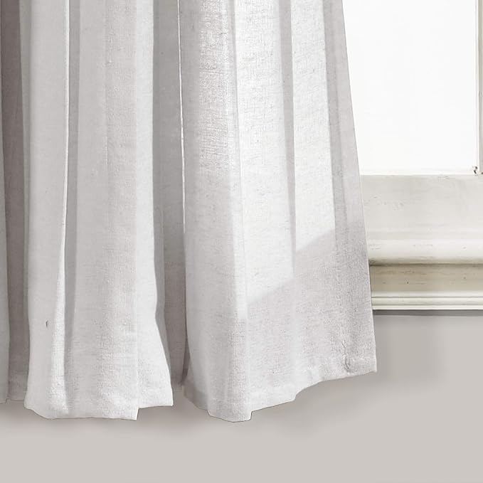 Lush Decor Linen Button Window Curtain Panel, Single, 40" W x 63" L, Gray & Off-white - Country Curtains - Color Block Modern Farmhouse Curtains For Living Room, Bedroom & Dining Room