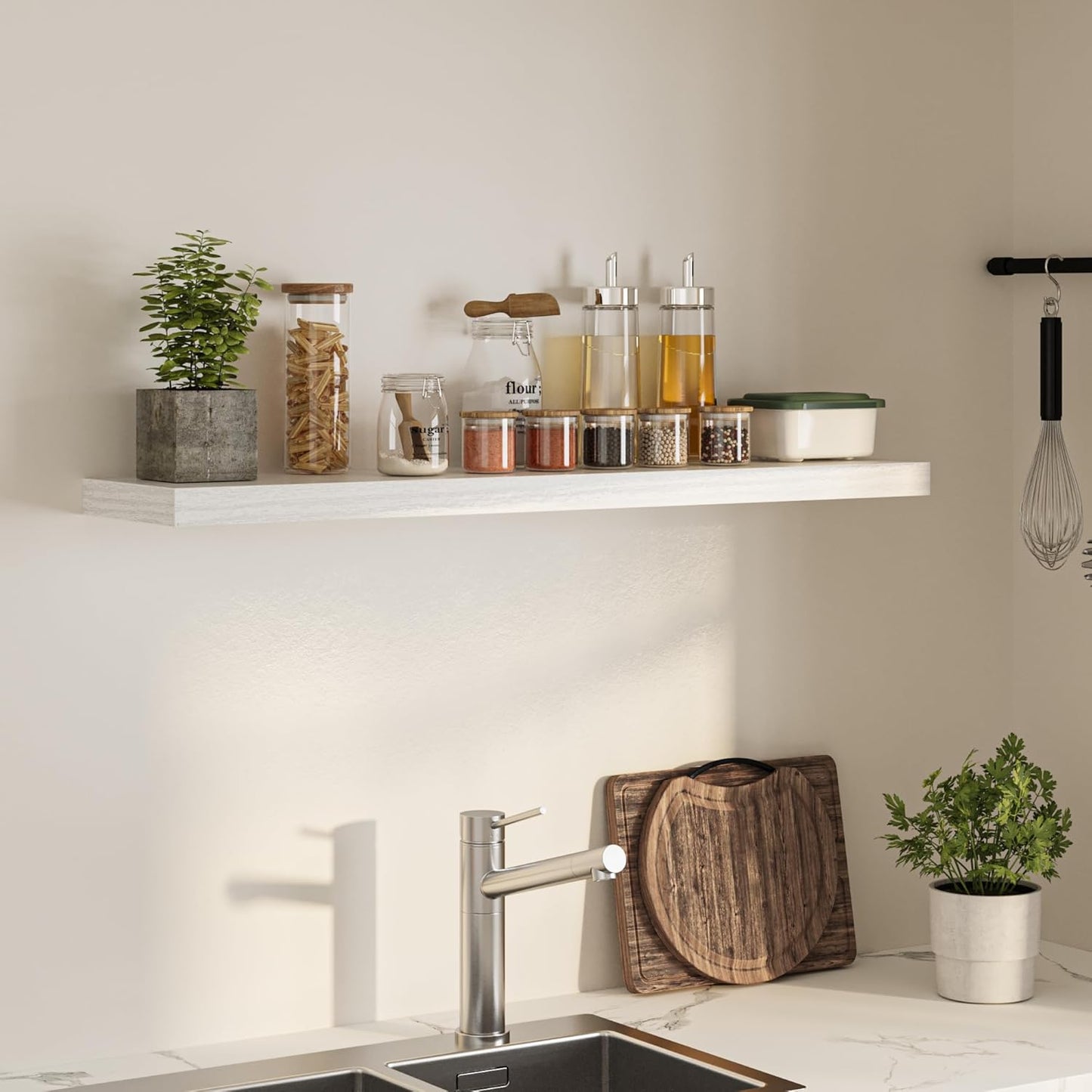 Floating Shelves for Wall,48" W x 9.3" D x 1.5" H, Wooden Wall Mounted Display Shelves with Invisible Brackets for Living Room, Bedroom, Bathroom, Kitchen Decor and Storage, Set of 1, White