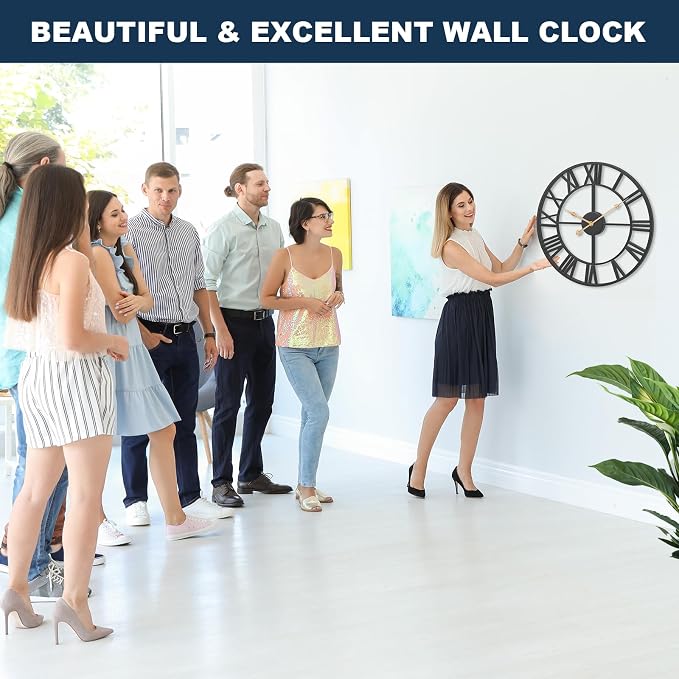 Pytha Sight 14 Inch Large Wall Clocks for Living Room Decor,Big Silent Battery Operated Metal Wall Clock,Rustic Modern Farmhouse Roman Numerals Wall Clock for Kitchen,Office,Bedroom,Dining Room