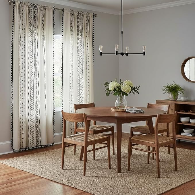 ColorBird Boho Curtains 84 Inches Length Modern Farmhouse Decor Black and White Striped Geometric Aztec Western Window Treatment Cream Curtain & Drapes 2 Panels for Living Bedroom Dining Room
