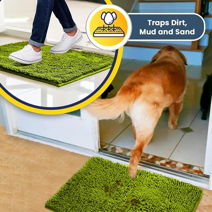 Muddy Mat® | Super Water Absorbent Door Mat Indoor, Microfiber Quick Dry Chenille Entryway Rug,Slip Resistant Front Door Mat,Indoor Mats for Entryway,Machine Washable Pet Rug, Spring Green 20" x 33"