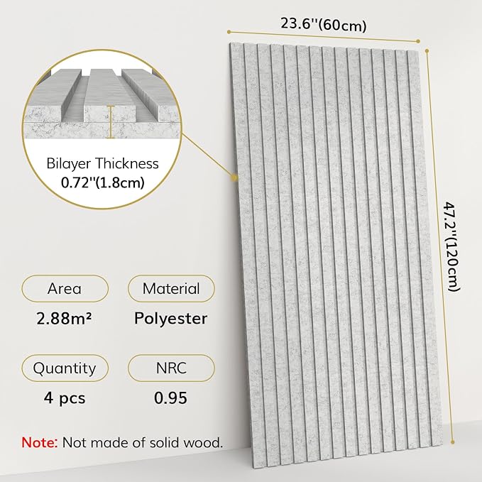 TONOR Dual-Layer Thickened Acoustic Wall Panels Self Adhesive, 4 Pack 47.2"x23.6"x0.72" High Density Sound Proof Panels for Walls, Peel and Stick Wall Panels for Recording Studio Furniture, Gray