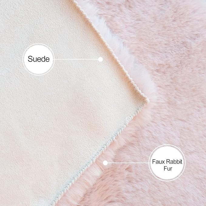 ORINOVA Small Pink Fuzzy Faux Rabbit Shaggy Fur Rug Furry Washable Runner Rug 2x6 Fluffy Rugs for Bedroom Living Room Nursery Rugs Teen Room Décor