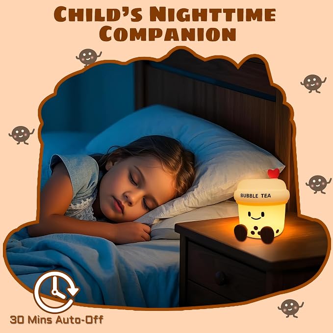 OkiyiD Boba Tea Gifts for Milk Tea Lovers, Cute Bubble Tea Night Light, Boba Tea Silicone Nursery Lamp with Dimming and Timing Function, Cute Room Decor Lights for Kids Girl Women Xmas Gifts