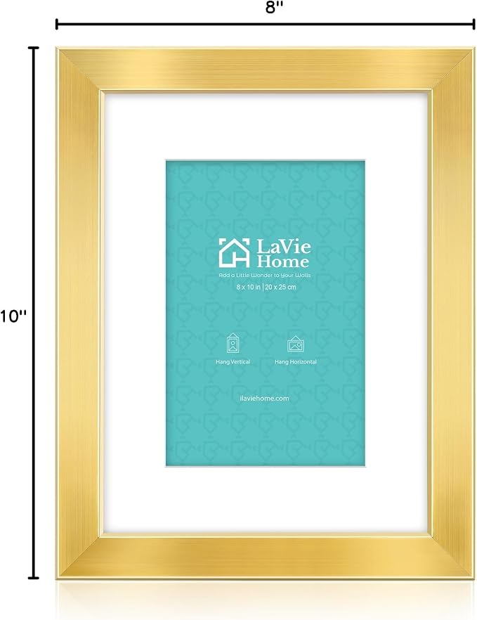 LaVie Home 8x10 Picture Frame Gold, 8 x 10 Frame with High Definition Plexiglass, Horizontal or Vertical Wall Wood Gallery Picture Frames Suitable for Picture Display, 1pc