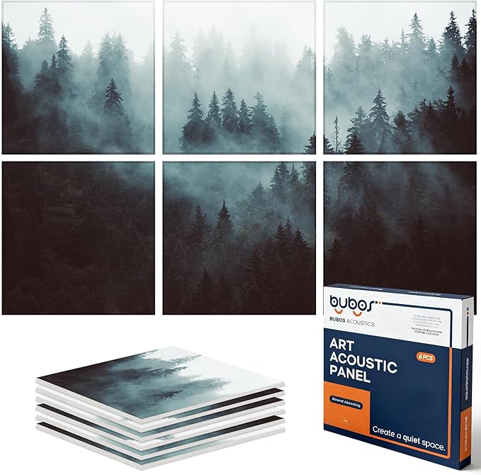 BUBOS 6 Pack Acoustic Wall Panels - High-Density Polyester Sound Absorbing Panels, Decorative Print Treatment for Recording Studio & Home Office, Peel and Stick, 23.6" x 23.6"
