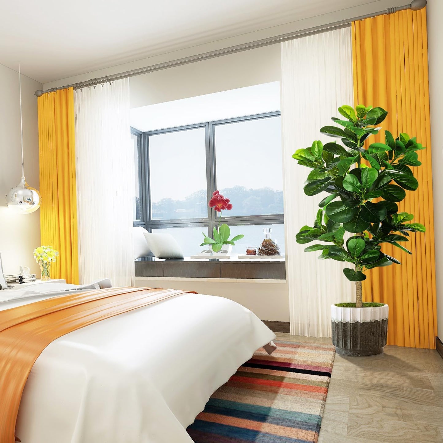 5ft Artificial Fiddle Leaf Fig Tree (60in) with Plastic Nursery Pot Faux Tree, Ficus Lyrata Fake Plant for Office House Farmhouse Living Room Home Decor (Indoor/Outdoor)