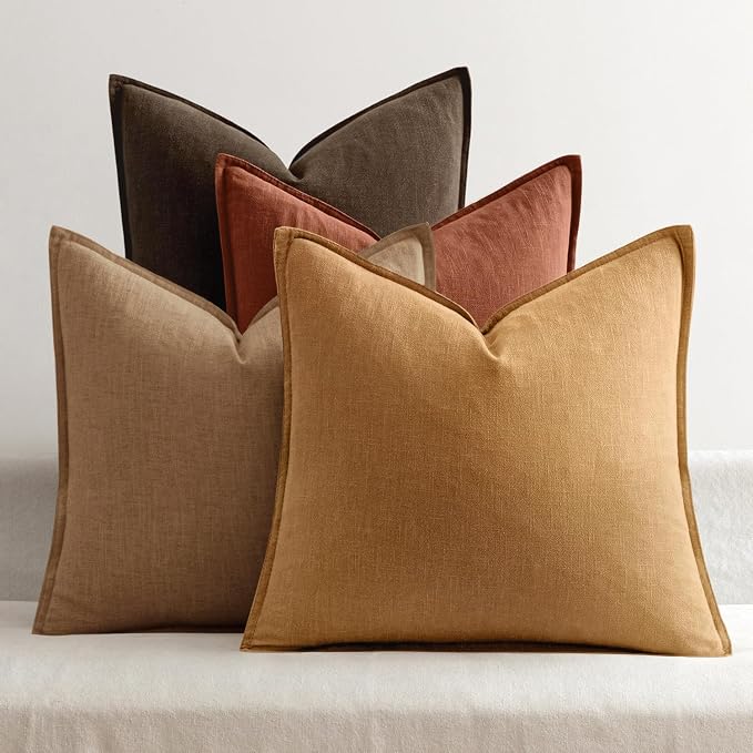 MIULEE Orange Boho Linen Decorative Pillow Covers 18x18 Inch Pack of 4 | Natural Fall Throw Pillow Covers Soft Farmhouse Couch Pillowcases Modern Decor for Living Room Bed Sofa