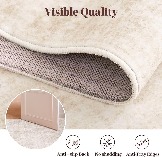 Homemate Washable Rug 10x14 Area Rugs - Vintage Faux Wool Rugs for Living Room Bedroom Dining Room - Non Slip Foldable Carpet Indoor Area Rug for Home Decor（10'x14', Grey