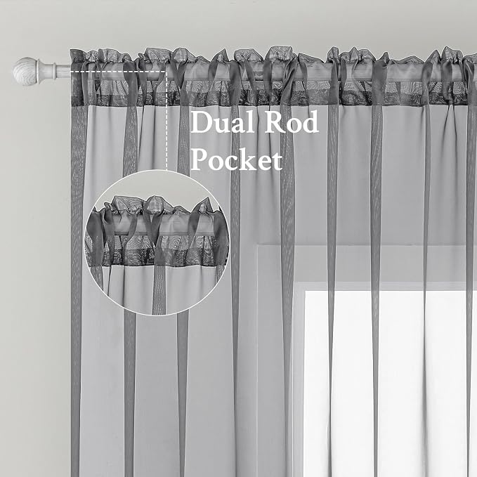 MIULEE 2 Panels Solid Color Sheer Window Curtains Elegant Window Voile Panels/Drapes/Treatment for Bedroom Living Room (54X108 Inches Charcoal Grey)