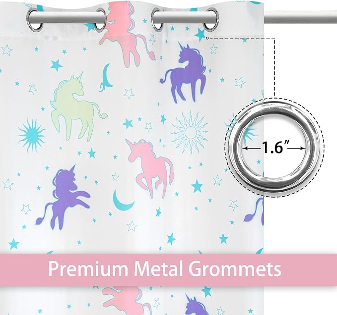 Unicorn Curtains for Girls Bedroom Decor, Glow in The Dark Pastel Princess Pink and Purple Colorful Star Room for Teen or Toddler Babys Kids Kawaii Rainbow Window Cute Classroom 2 Panels