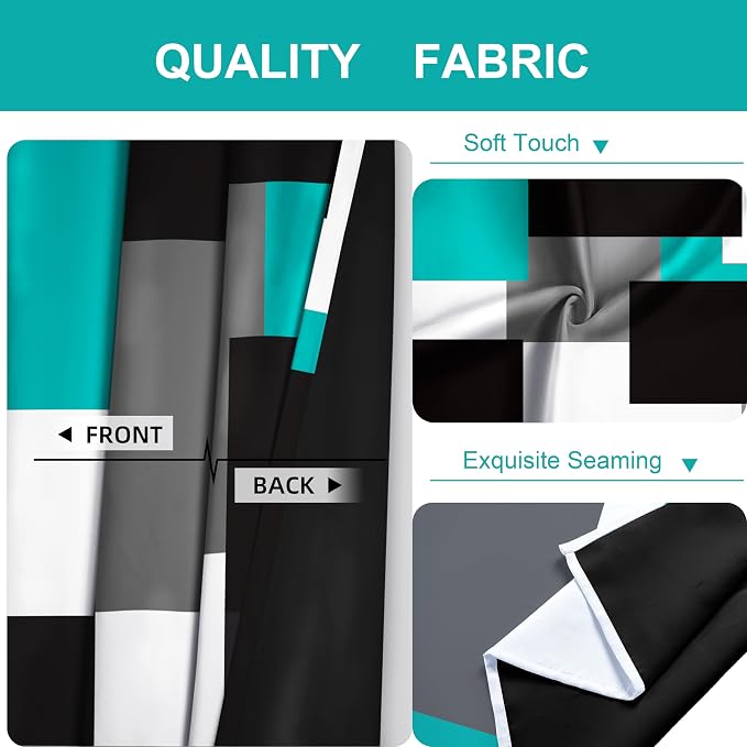 Tyrot Teal/Turquoise 100% Blackout Curtains 45 inch Length 2 Panels Set Black White Grey Modern Abstract Geometric Drapes for Kitchen Curtains Insulated Room Darkening Small Window Curtains, 52Wx45L