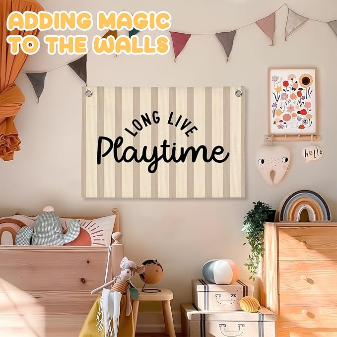 Playroom Wall Decor, Long Live Playtime Linen Canvas Banner, Toddler Playroom Decor Kids Room Nursery Wall Decor for Toddler Boys Toy Room Bedroom, 30x20 Inch