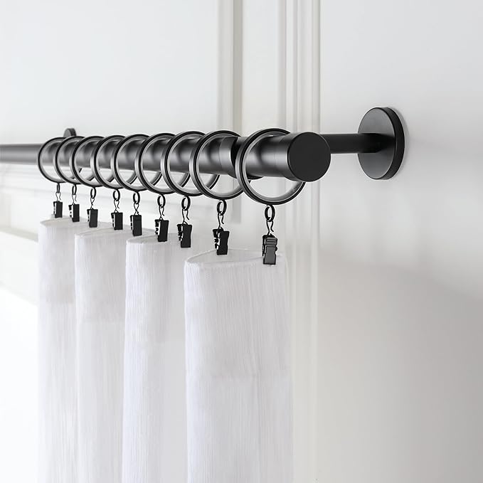 MODE Cambria® Designer Series - Premium 7 foot Custom Curtain Rod - 1-1/8 inch Large Diameter - Non-Adjustable for a Seamless Look - Premium Designer Brackets and End Caps - Satin Black Finish