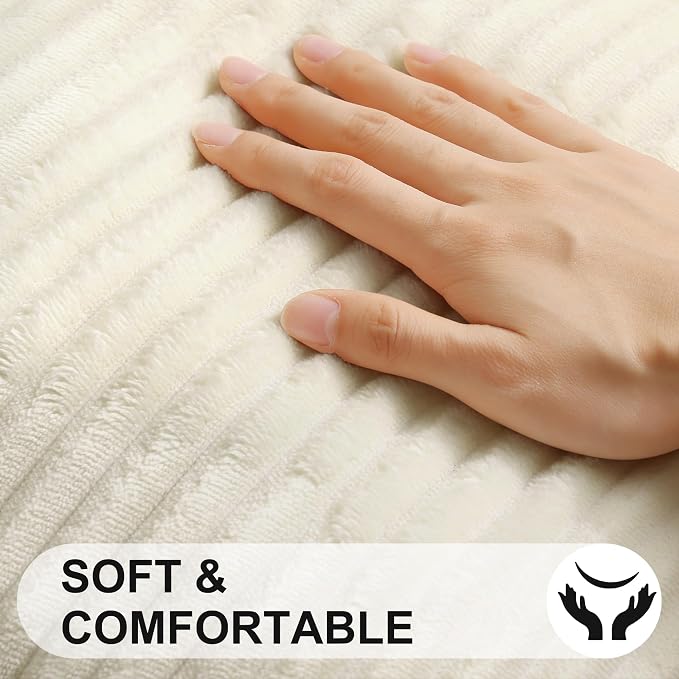 Simmore Decorative Fall Throw Pillow Covers 20x20 Set of 2, Soft Natural Plush Flannel Double-Sided Fluffy Couch Pillow Covers for Sofa Living Room, Beige