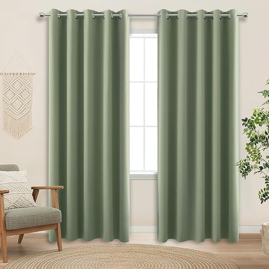 KOUFALL Sliding Door Curtains for Patio,Blackout Thermal Curtain Panels Set of 2 84 Inch Length for Living Room,Total Extra Width 120 x 84 Inches Long,Each 60 Inch Wide,Sage Green