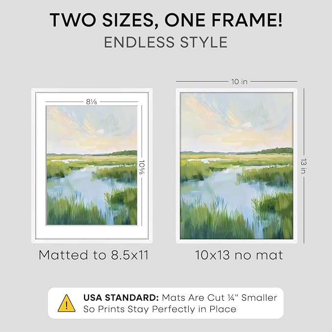 Homeforia 10x13 Picture Frame White, High End Metal 10x13 Poster Frames with Mat for 8.5x11, 10 x 13 White Frames Matted to 8.5 x 11 inch Photo, 10by13 Hanging Frames, Tempered Glass, Wall Kit, Set of 2