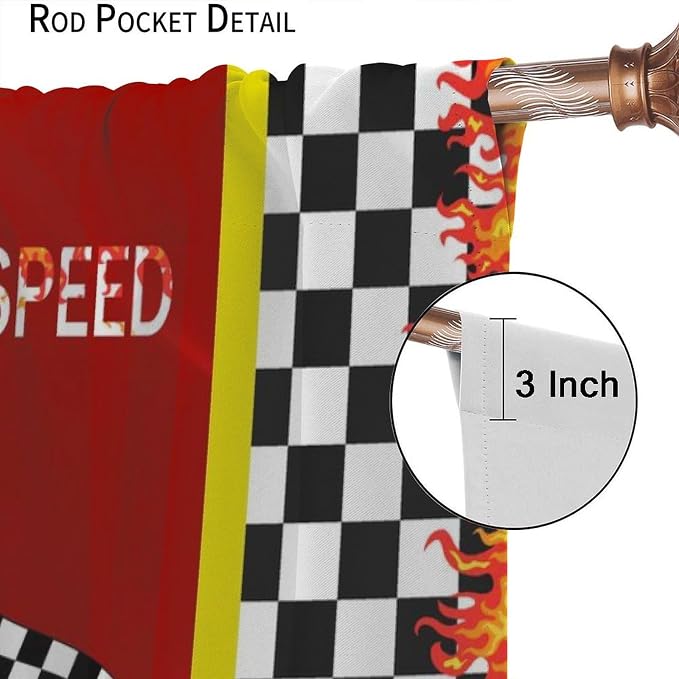 Racing Car Blackout Curtain,for Kids Boys Black Red White Start Flag Cartoon Race Cars Curtains Dining Room Living Room Kitchen Cafe Bedroom Office Nursery Drapes Decor,42x45 in