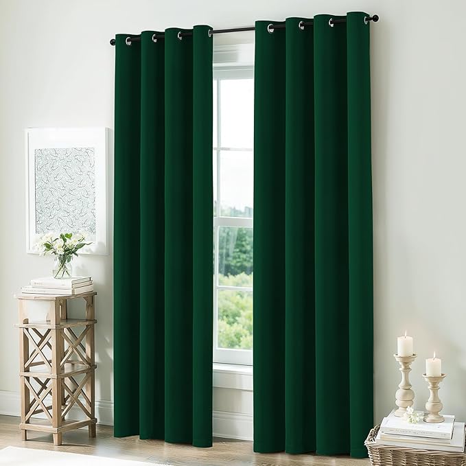COSVIYA Drak Green 100% Blackout Curtains for Bedroom with White Back, 2 Thick Layers Full Room Darkening Thermal Insulated Grommet Window Drapes,40x63 Inch, 2 Panels