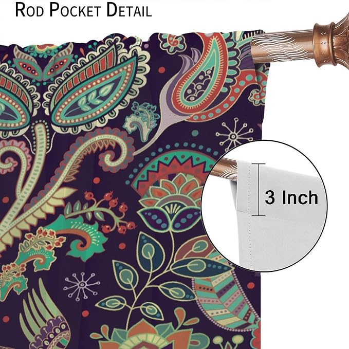 Boho Curtains, Traditional Geometric Ethnic Style Beautiful Floral Pattern, Blackout Curtains Living Room Bedroom Dim Room, 2 Panel Set, 72x63 in.