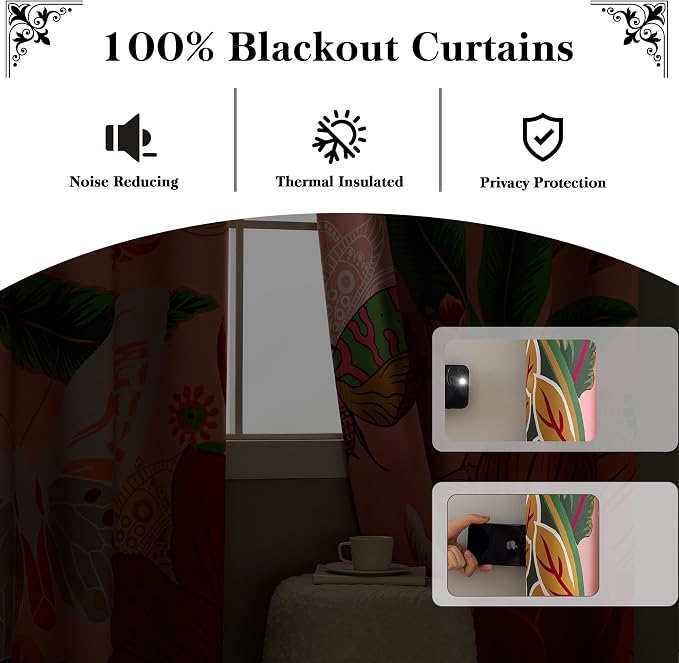 Tyrot Pink Boho Floral Blackout Curtains for Girls Bedroom 96 inch Long 2 Panels Butterfly Botanical Black Out Curtains for Living Room Grommet Thermal Insulated Room Darkening Window Drapes,52Wx96L