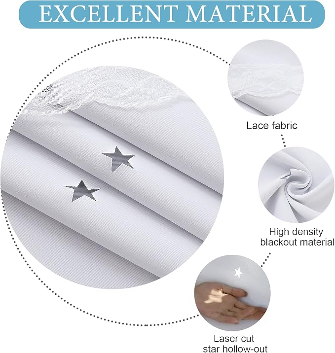 UNISTAR 2 Panels Stars Blackout for Bedroom Living Room Girls Kids Baby Room, Double Layer Star Cut Out Window Curtain, W52 x L63 Inch Length, Greyish White