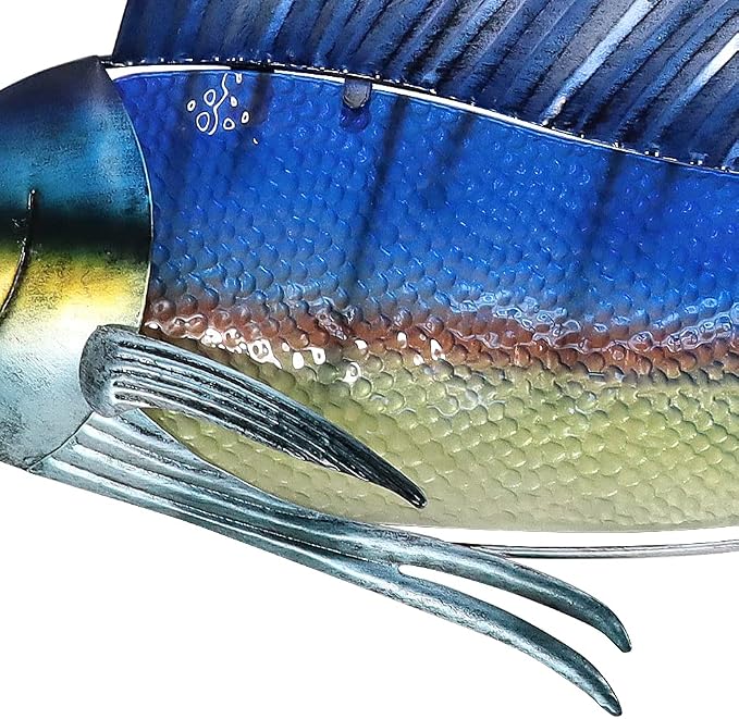 LIFFY Metal Fish Wall Decor,36" Large Swordfish Wall Art,Indoor Outdoor Tropical Ocean Glass Sailfish Art Sculptures Home Decorative Ornaments for Garden Porch Bedroom Living room