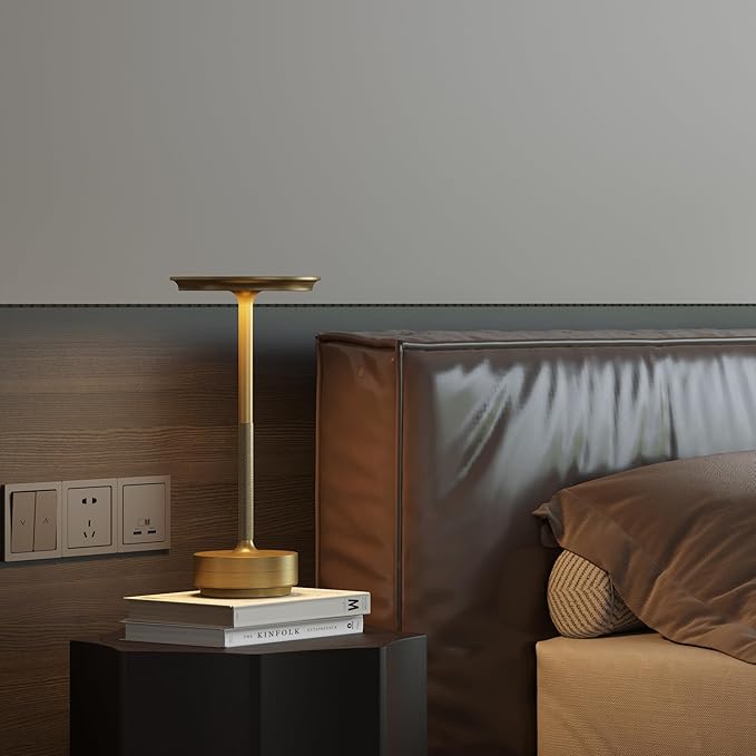 Cordless Rechargeable Table Lamp,LED Portable Touch 5000mAh Battery Operated Table Lights,with Memory Function 3-Level Brightness for Patio,Bars,Outdoor Camping,Dining,café(2P Gold)