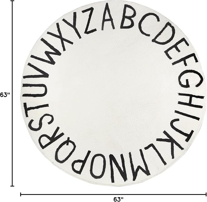 Topotdor Round ABC Area Rug,63 Inch Soft Floor Carpet,White | Washable Alphabet Circle Rug,Non Slip Floor Mat Ideal for Bedrooms,Kids Rooms,Classrooms