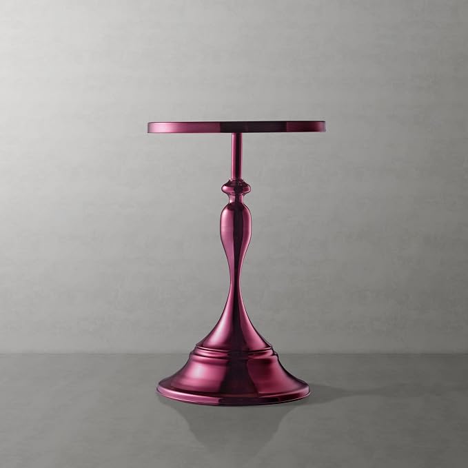 Homes: Inside + Out Halric Modern 24" Tall Round End Table with Decorated Tabletop and Iron Metal Base, Accent Furniture, Elegant Pedestal Stand for Living Room, Home Office, Chrome Purple