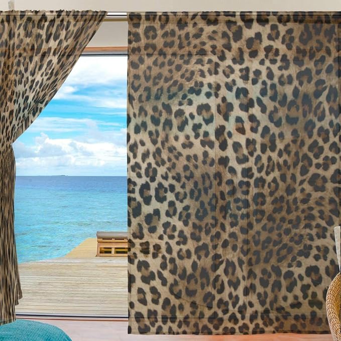 AUUXVA Sheer Curtains Animal Leopard Print Pattern Window Voile Curtain Drapes for Living Room Bedroom Kitchen Home Decor 55x78 inches, 2 Panels