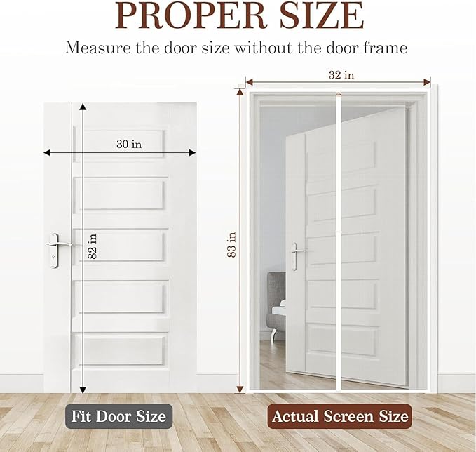 Yotache White Magnetic Screen Door Fit Doors 30 x 82, Screen Size 32" x 83" Heavy Duty for Home Apartment Door with Full Frame Hook&Loop Strip