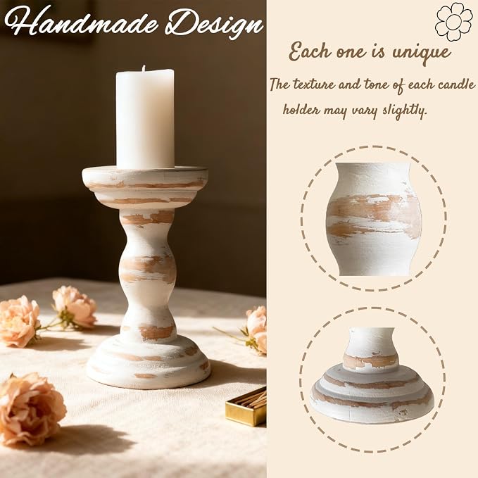 Wood Candle Holders for Pillar Set of 3 Rustic Candles Holder Tall Candlestick Stand for Farmhouse Decor Fireplace Table Centerpieces