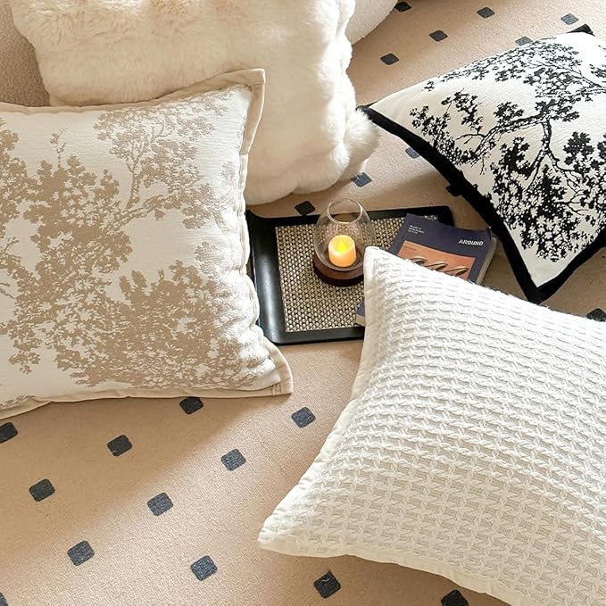 Croker Horse 18x18'' inches Throw Pillow Cushion Covers - White Beige Embroidery Pine Tree Luxury Modern Style Couch Sofa Pillow Cover for Living Room Bedroom
