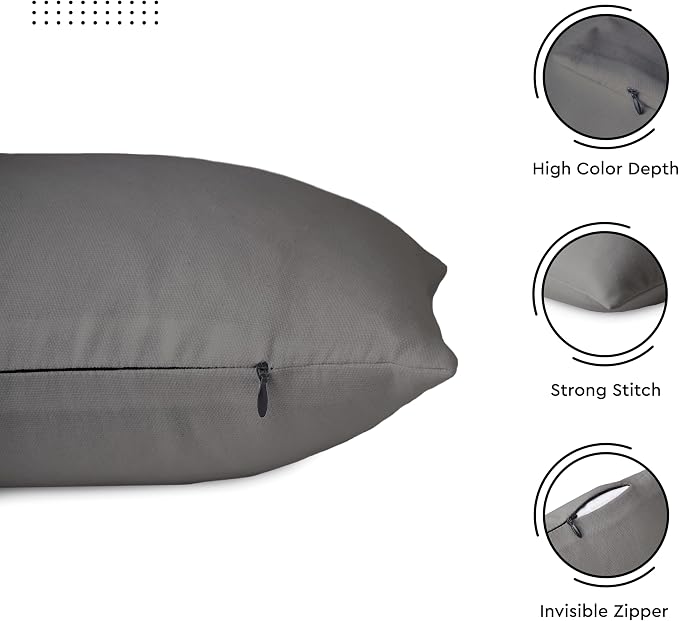 Encasa XO Throw Pillow Covers 26x26 in Set of 2 Grey | No Inserts | Cotton Pillow Covers for Living Room, Bed, Sofa, Couch | Decorative Cushion Covers with Improved Zipper
