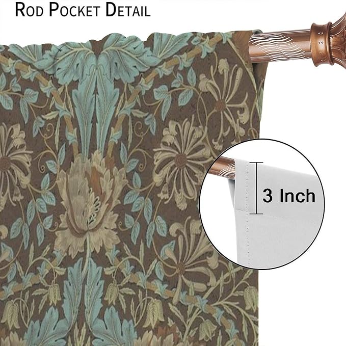 Retro Bohemian William Morris Plant Floral Blackout Curtains, Abstract Vintage Country Floral Leaf Pattern Window Drapes, for Living Room Bedroom 42(W)*84(L) 2 Panels