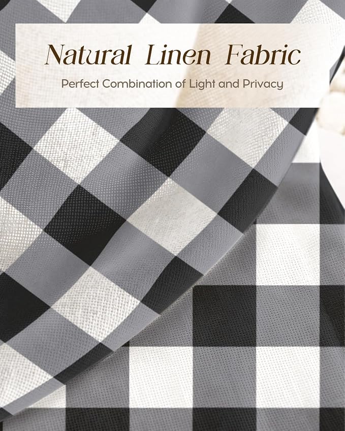Miss Adola Farmhouse Kitchen Tier Curtains - 36 Inch Length Linen Blend Cafe Curtains Plaid Checkered Small Window Treatments Over Sink Rod Pocket for Bathroom Living Room Light Filtering, 2 Panels