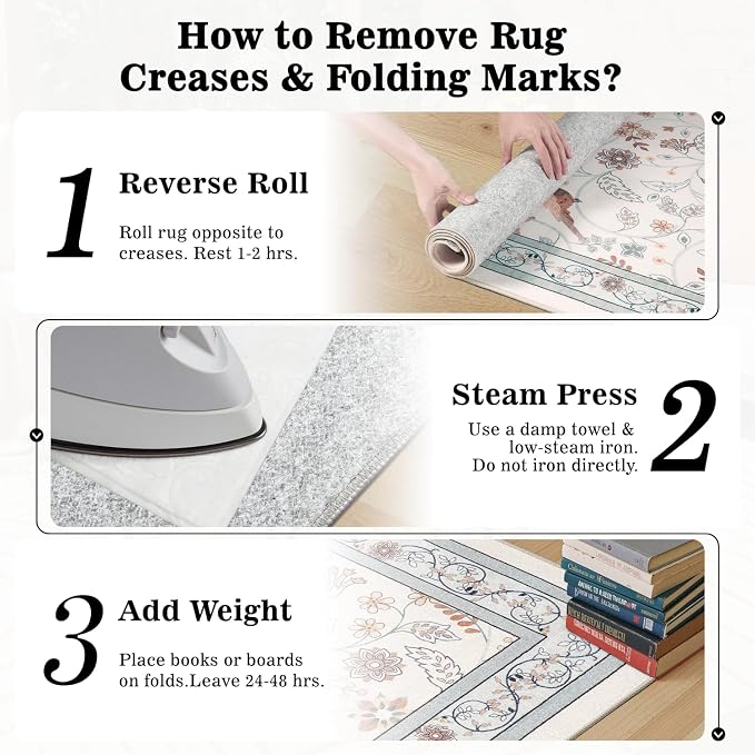 DCX Area Rug 4x6 Botanical Floral Washable Rugs in Purple and Beige Soft Non Slip Low Pile Stain Resistant Carpet for High-Traffic Areas Bedroom Kitchen Entryway