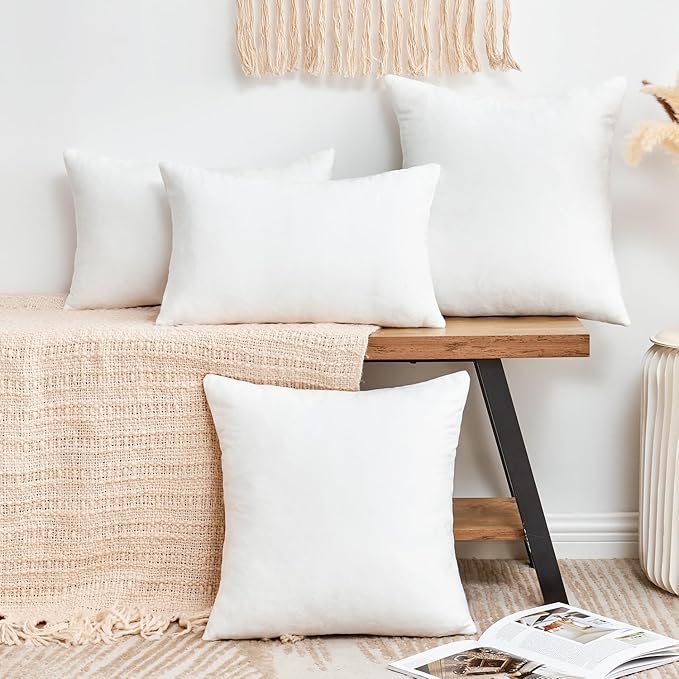 Throw Pillow Covers White Decorative Velvet Set of 2 16x16 Inch Pillow Covers, Soft Pillow Covers for Couch Sofa Bed Living Room, Farmhouse Neutral Home Boho Decor, Square Accent Cushion Cases