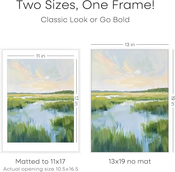 Homeforia 13x19 Picture Frame White, High End Metal 13 x 19 Poster Frames with Mat 11 x 17 for Photo, 13x19 White Frame Matted to 11x17 inch Print, 19x13 Thin Frame, Tempered Glass, Wall Kit, Set of 2