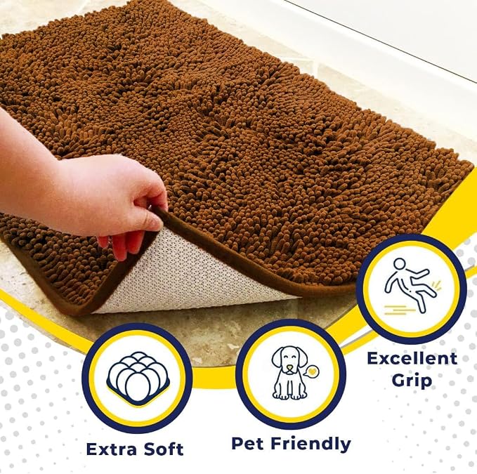 Muddy Mat® | Super Water Absorbent Door Mat Indoor, Microfiber Quick Dry Chenille Entryway Rug, Slip Resistant Front Door Mat, Indoor Mats for Entryway, Machine Washable Pet Rug, Amber 36" x 72"